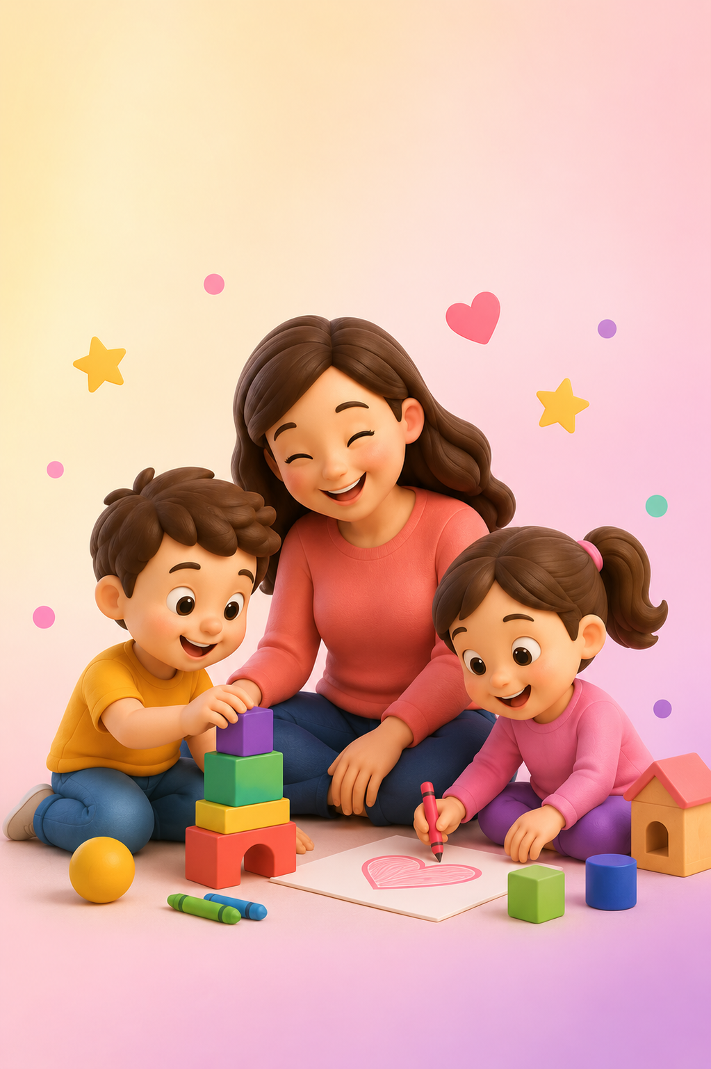 Mãe brincando com seus filhos — capa do e-book